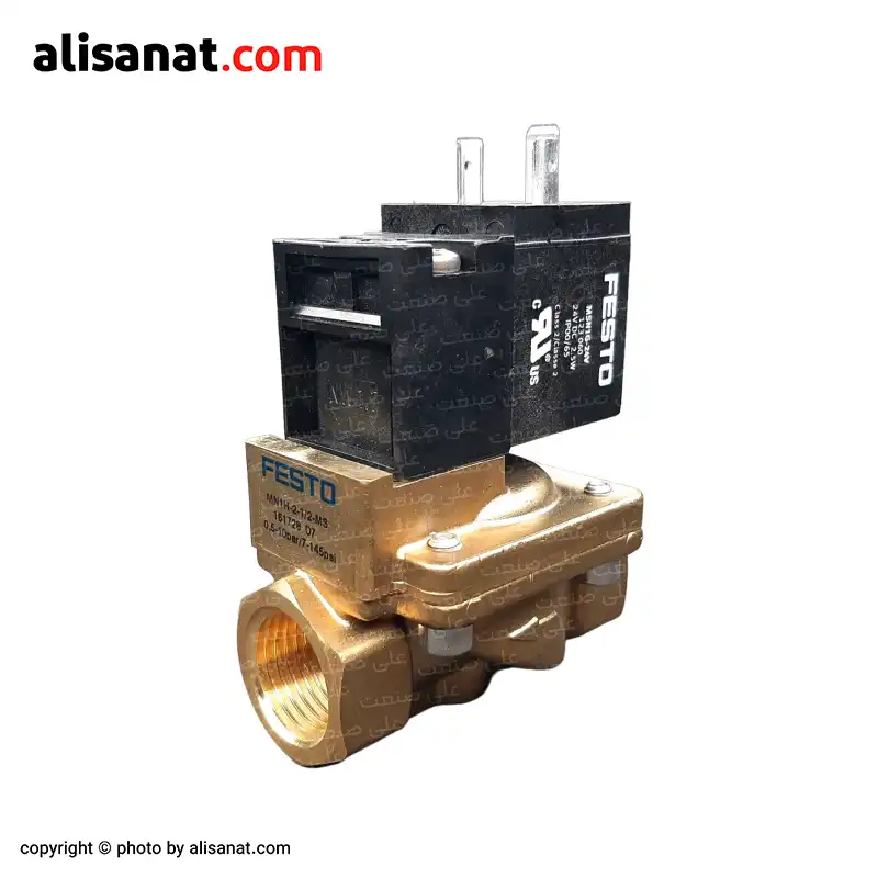 این تصویر زاویه ای از یک شیر برقی 2-2 از برند فستو مدل MN1H-2-12-MS می باشد