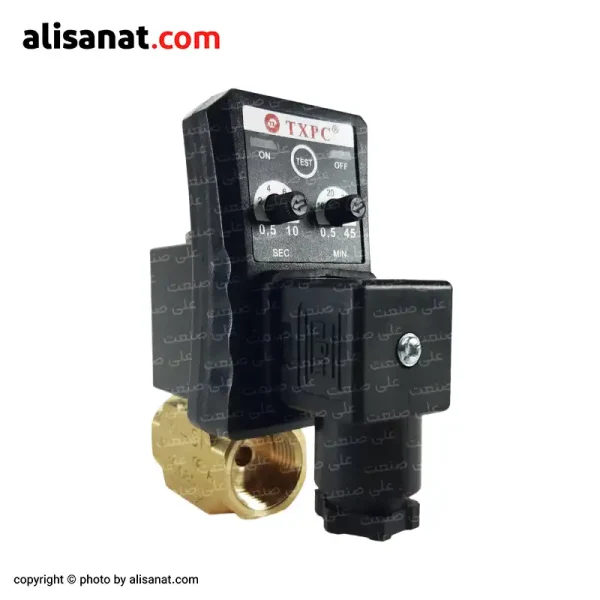 از شیر برقی اتودرین یا همان شیر برقی تایمر دار برای تخلیه ی آب کف کمپرسور استفاده می شود در تصویر بالا نمایی لز اجزای یک شیر برقی تایمر دار را مشاهده می کنید