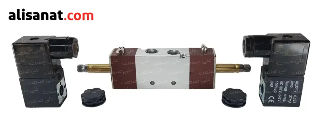 تعویض بوبین در شیر برقی دوبوبین 5/2 از طریق باز کردن دو پیچی که در کنار شیر برقی است ممکن بوده و با توجه به سایزی که شفت بوبین آن دارد می توان از هر ولتاژ بوبینی بر اساس نیاز سیستم استفاده کرد