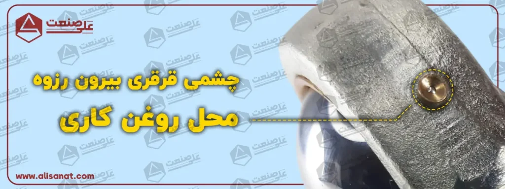 محل روغن کاری در چشمی قرقری بیرون رزوه که در آن باید به شکل دوره ای جهت کاهش استکاک روغن چکانده شود