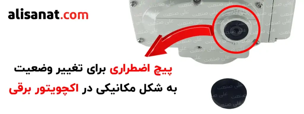 پیچ اضطراری در اکچویتور برقی برای زمانی که برق نباشد کاربرد داشته و از طریق آن می توان وضعیت اکچویتور برقی را تغییر داد