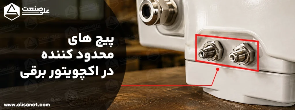 پیچ های محدود کننده در اکچویتور برقی طبق تصویر بر روی بدنه اکچویتور برقی قرار گرفته است اما باید توجه داشت که نباید بر روی این پیچ ها تغییراتی را بوجود آورد زیرا باعث ایجاد مشکل در عملکرد اکچویتور برقی می شود