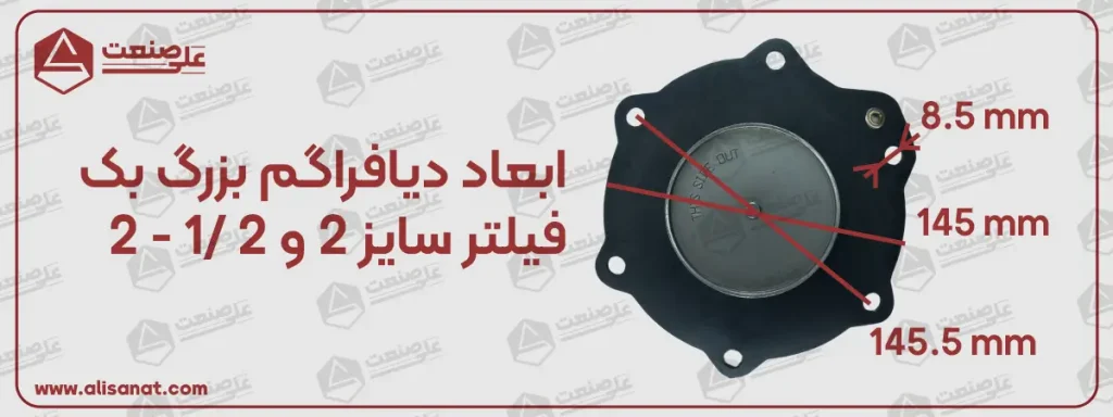 ابعاد دیافراگم بزرگ بک فیلتر آسکو در این تصویر به وضوح مشخص شده است ، این دیافراگم ، اصلی ترین دیافراگم در شیر بک فیلتر با سایز 2 و 1/2-2 از برند آسکو می باشد