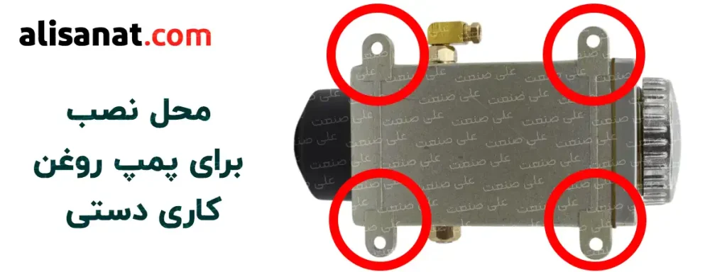 محل نصب برای پمپ روغن کاری دستی از طریق 4 پیچ صورت گرفته و می توان آن را بر روی هر نقطه که مدنظرمان باشد متصل کرد
