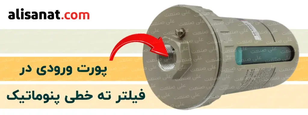 پورت ورودی در فیلتر ته خطی پنوماتیک به این منظور در نظر گرفته شده است تا سیال از این طریق به این فیلتر وارد شده و ناخالصی از آن جدا گردد