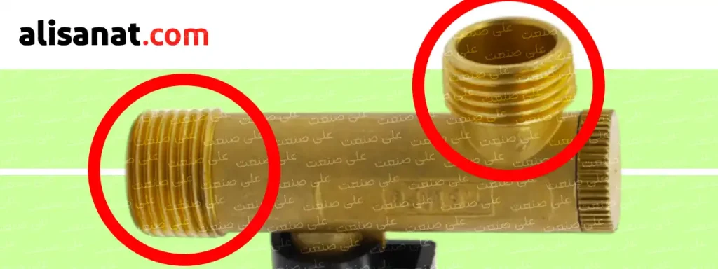 رزوه های شیر پیسوار پنوماتیک به شکلی است که هر دو رزوه به شکل بیرون دنده هستند