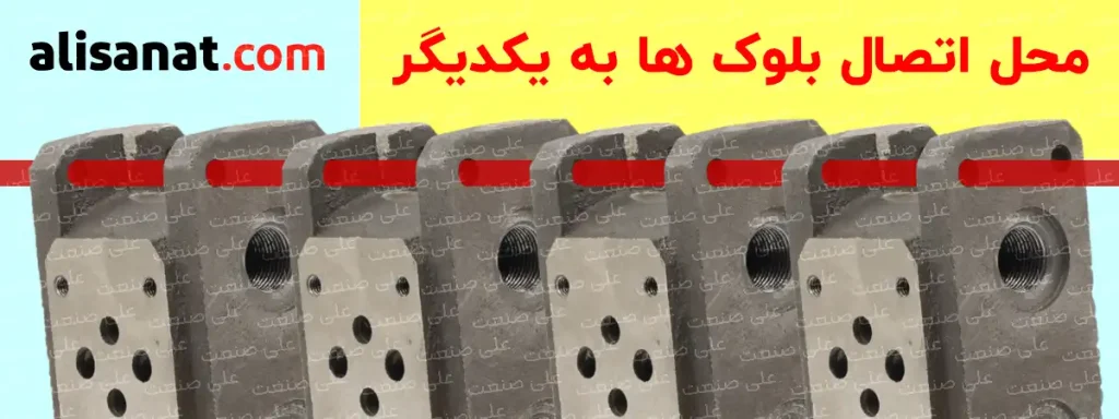 محل اتصال بلوک هیدرولیک به یکدیگر به صورت چهار پیچ در نظر گرفته شده است تا به شکل کاملا محکم در کنار یکدیگر قرار گیرند