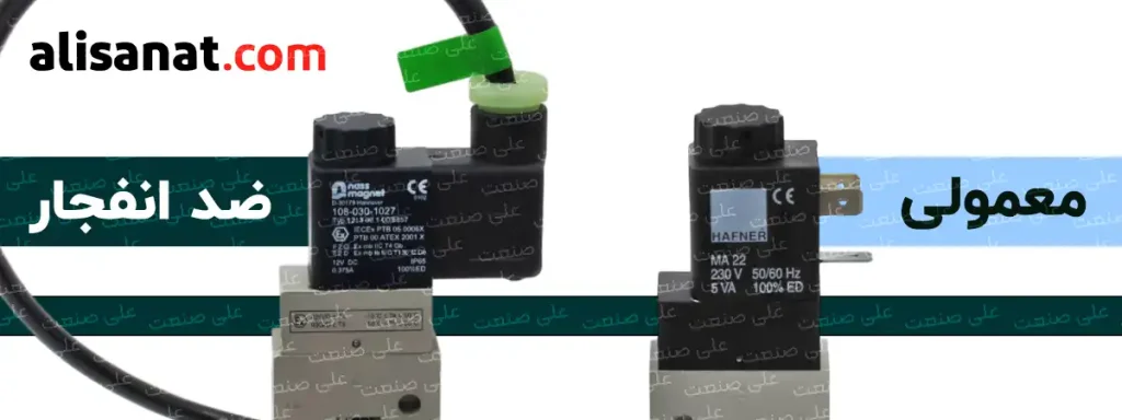 بوبین معمولی و ضد انفجار در شیر برقی هافنر در این تصویر قابل مشاهده می باشد و باید برای نصب شیر در محیط های دارای خطر انفجار به مدل بوبین توجه داشت