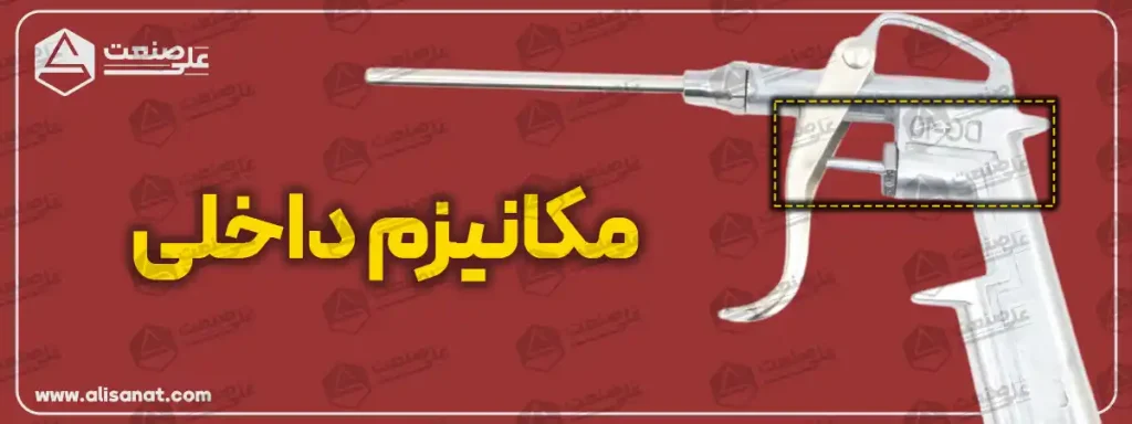 مکانیزم داخلی در گان هوا فلزی سبب می شود تا گان هوا با فشردن اهرم موجود بر روی بدنه عمل کرده و کار کند